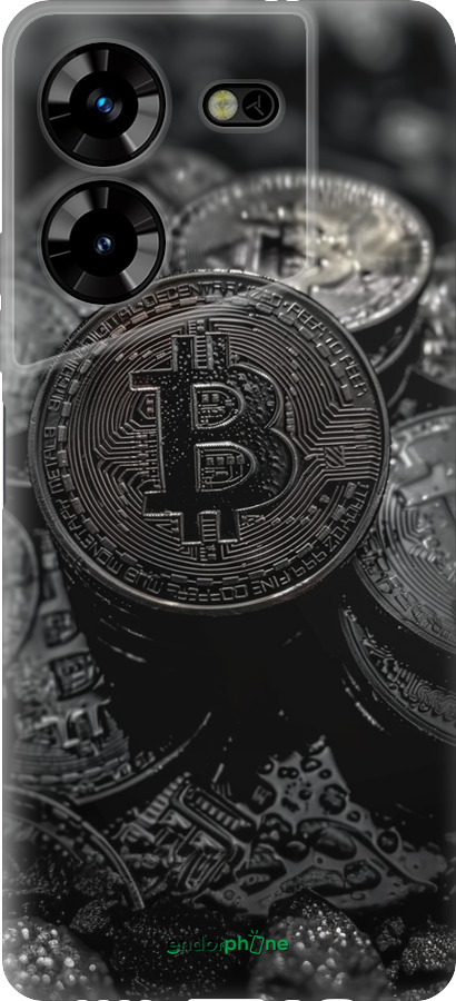 Силиконовый чехол Black Bitcoin для Tecno Pova 5 - 6090u-3139 изображение 