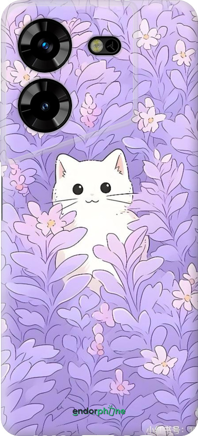Силиконовый чехол Котик в цветах для Tecno Pova 5 - 6390u-3139 изображение 