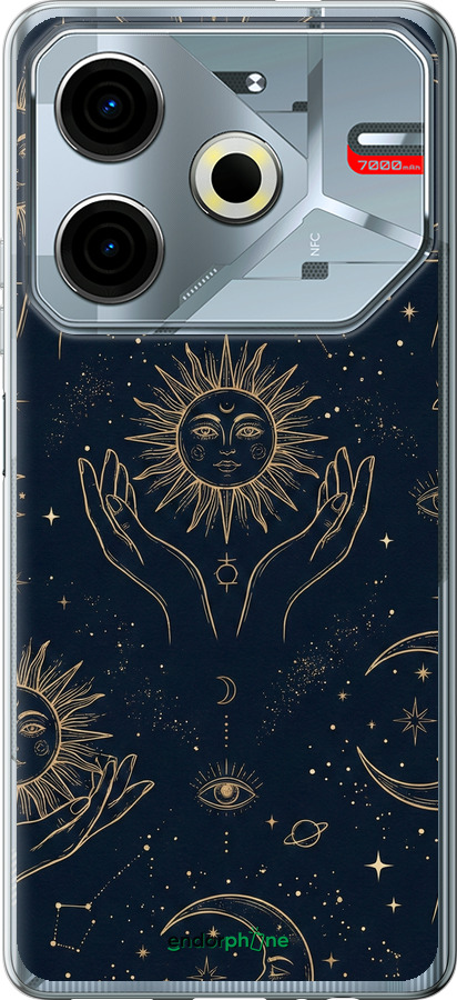 Силиконовый чехол Celestial Harmony: Sun & Moon Gold Mystic Pattern для Tecno POVA 6 Neo - 6778u-3753 изображение 