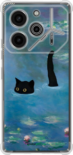 Силикон с усиленными углами чехол С изображением кота и водяной лилии Monet для Tecno Pova 6 Pro - 6519sp-3689 изображение 