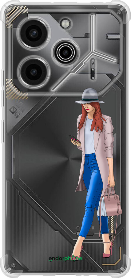 Силикон с усиленными углами чехол Девушка 1 для Tecno Pova 6 Pro - 4751sp-3689 изображение 