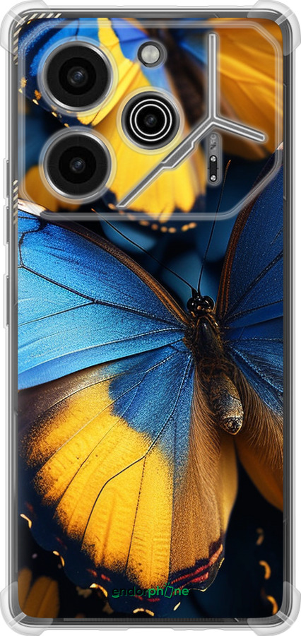 Силикон с усиленными углами чехол Желто-голубые бабочки для Tecno Pova 6 Pro - 6046sp-3689 изображение 