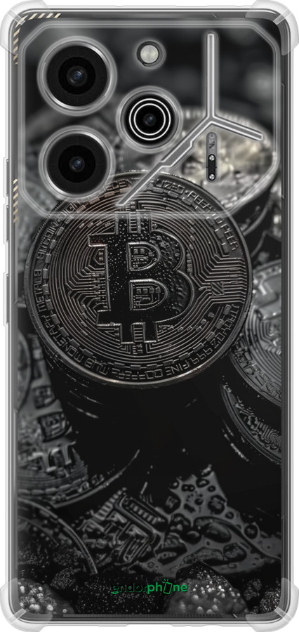 Силикон с усиленными углами чехол Black Bitcoin для Tecno Pova 6 Pro - 6090sp-3689 изображение 