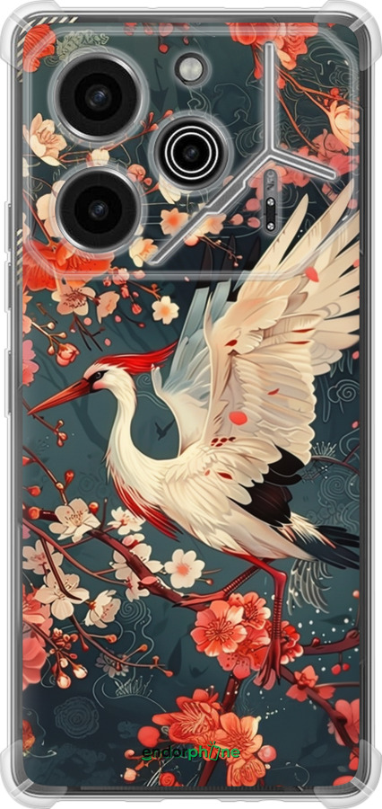Силикон с усиленными углами чехол Сакура и аист для Tecno Pova 6 Pro - 6108sp-3689 изображение 