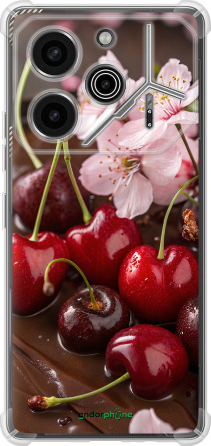 Силикон с усиленными углами чехол Вишня в шоколаде для Tecno Pova 6 Pro - 6698sp-3689 изображение 