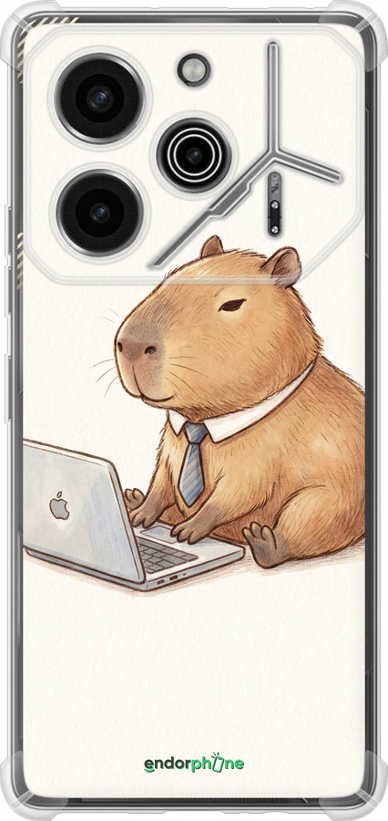 Силіконовий протиударний с посиленими кутами чехол Funny Capybara CEO Working для Tecno Pova 6 Pro - 6777sp-3689 изображение 