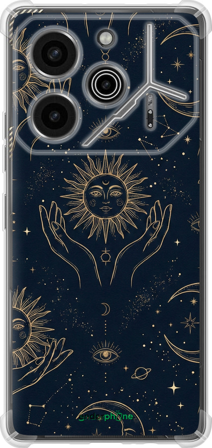 Силикон с усиленными углами чехол Celestial Harmony: Sun & Moon Gold Mystic Pattern для Tecno Pova 6 Pro - 6778sp-3689 изображение 