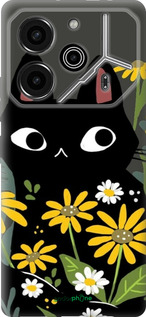 Силиконовый чехол Черный кот с цветами для Tecno Pova 6 Pro - 6448u-3689 изображение 