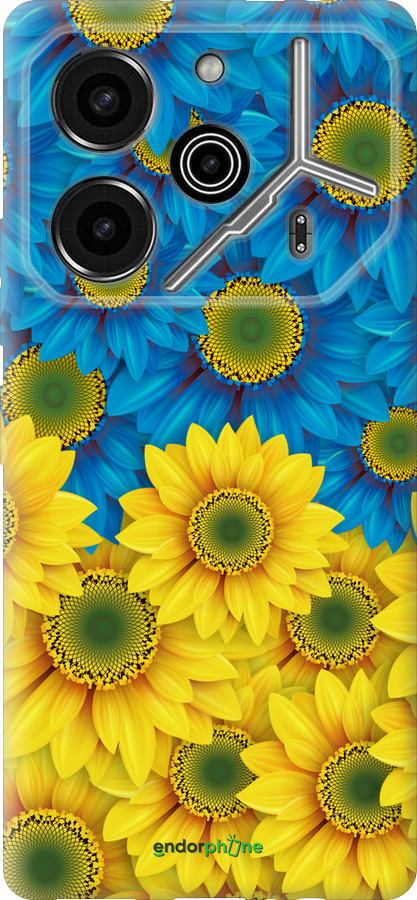 Силиконовый чехол Жёлто-голубые цветы для Tecno Pova 6 Pro - 1048u-3689 изображение 