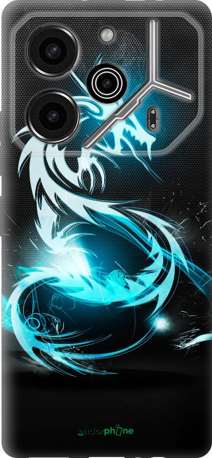 Силиконовый чехол Бело-голубой огненный дракон для Tecno Pova 6 Pro - 113u-3689 изображение 