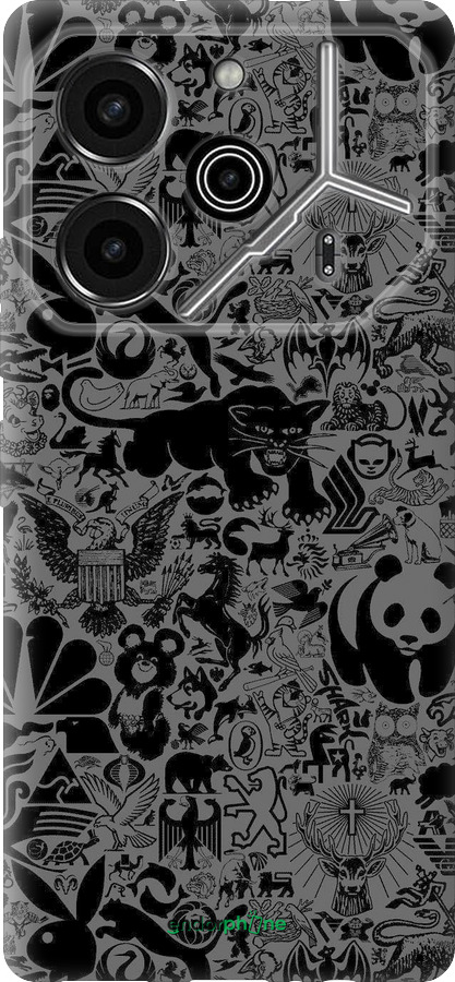 Силиконовый чехол Чёрно-серый стикер бомбинг для Tecno Pova 6 Pro - 2432u-3689 изображение 