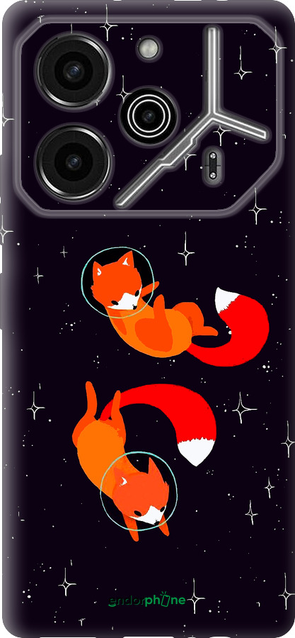 Силиконовый чехол Лисички в космосе для Tecno Pova 6 Pro - 4519u-3689 изображение 