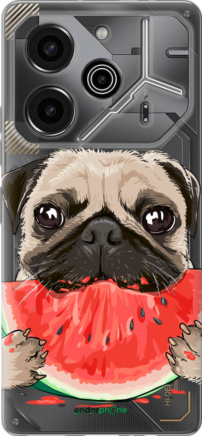 Силиконовый чехол Мопс и арбуз для Tecno Pova 6 Pro - 4665u-3689 изображение 