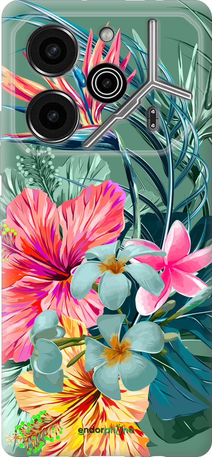 Силиконовый чехол Тропические цветы v1 для Tecno Pova 6 Pro - 4667u-3689 изображение 