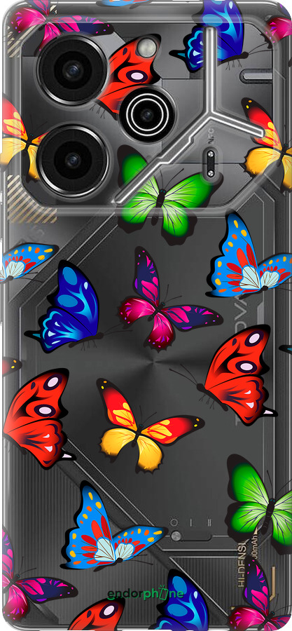 Силиконовый чехол Красочные мотыльки для Tecno Pova 6 Pro - 4761u-3689 изображение 