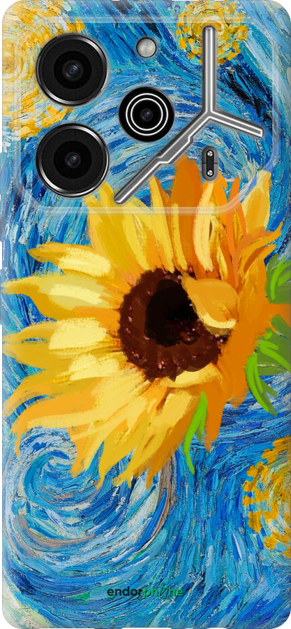 Силиконовый чехол Цветы желто-голубые для Tecno Pova 6 Pro - 5308u-3689 изображение 