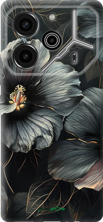 Силиконовый чехол Черные цветы для Tecno Pova 6 Pro - 6031u-3689 изображение 