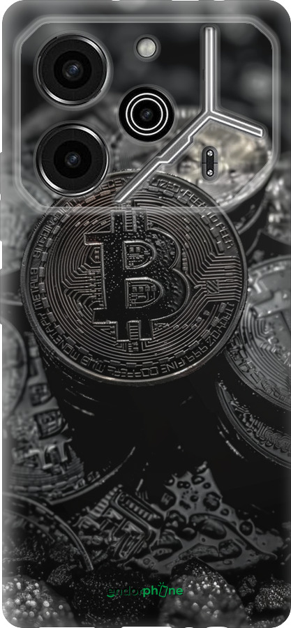 Силиконовый чехол Black Bitcoin для Tecno Pova 6 Pro - 6090u-3689 изображение 