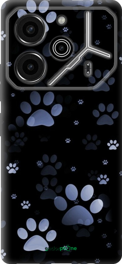 Силиконовый чехол С синими отпечатками лап для Tecno Pova 6 Pro - 6441u-3689 изображение 