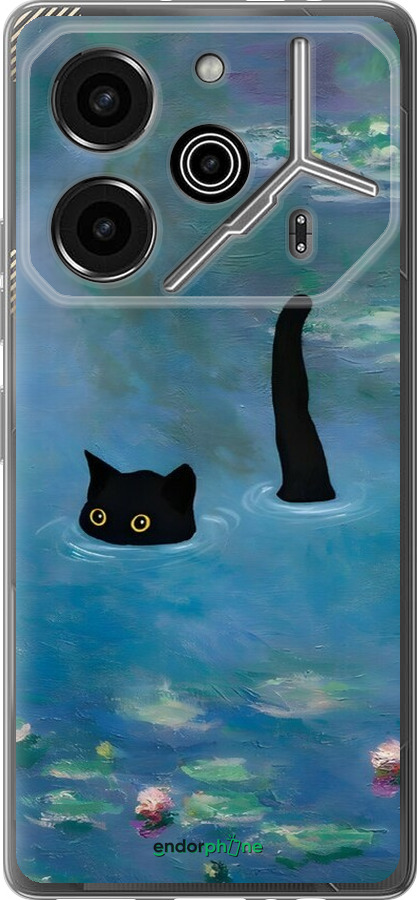 Силіконовий чехол Із зображенням кота та водяної лілії Monet для Tecno Pova 6 Pro - 6519u-3689 изображение 