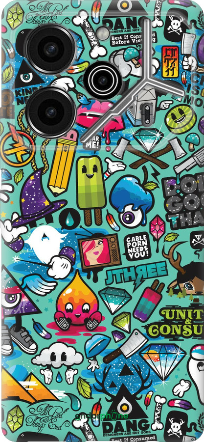 Силіконовий чехол Стікер бомбінг 1 для Tecno Pova 6 Pro - 693u-3689 изображение 