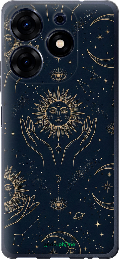 Силиконовый чехол Celestial Harmony: Sun & Moon Gold Mystic Pattern для Tecno Spark 10 Pro - 6778u-3022 изображение 