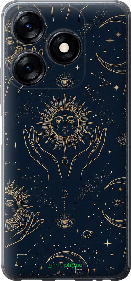 Силиконовый чехол Celestial Harmony: Sun & Moon Gold Mystic Pattern для Tecno Spark 10C - 6778u-3116 изображение 