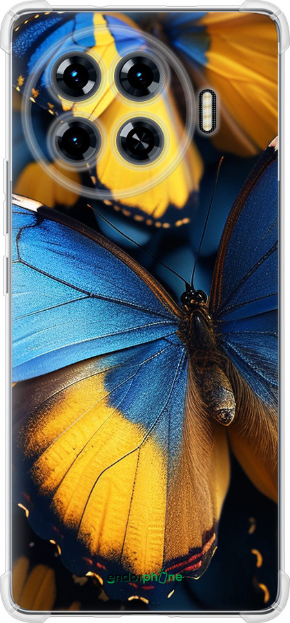 Силикон с усиленными углами чехол Желто-голубые бабочки для Tecno Spark 20 Pro+ - 6046sp-3663 изображение 