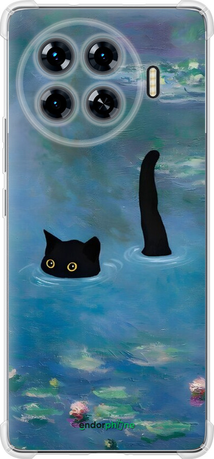 Силикон с усиленными углами чехол С изображением кота и водяной лилии Monet для Tecno Spark 20 Pro+ - 6519sp-3663 изображение 
