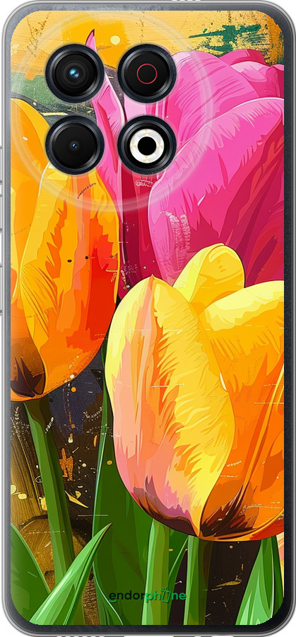 Силиконовый чехол Нарисованные тюльпаны для Tecno Spark 30 Pro 4G - 5990u-3895 изображение 
