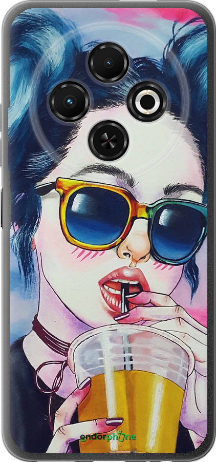 Силиконовый чехол Арт-девушка в очках для Tecno Spark 30C - 3994u-3821 изображение 