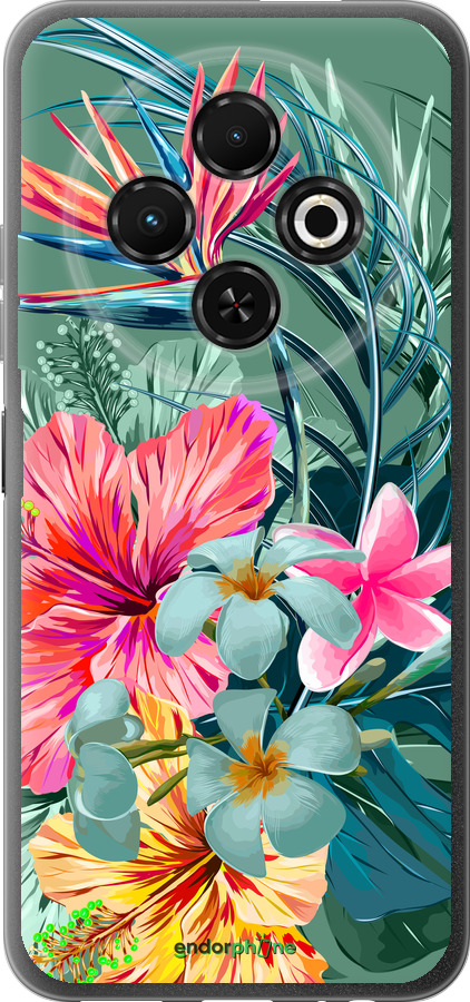 Силиконовый чехол Тропические цветы v1 для Tecno Spark 30C - 4667u-3821 изображение 