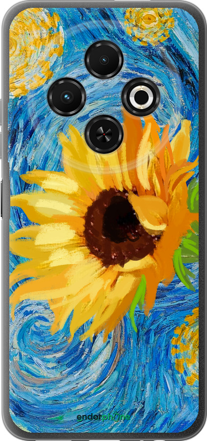 Силиконовый чехол Цветы желто-голубые для Tecno Spark 30C - 5308u-3821 изображение 