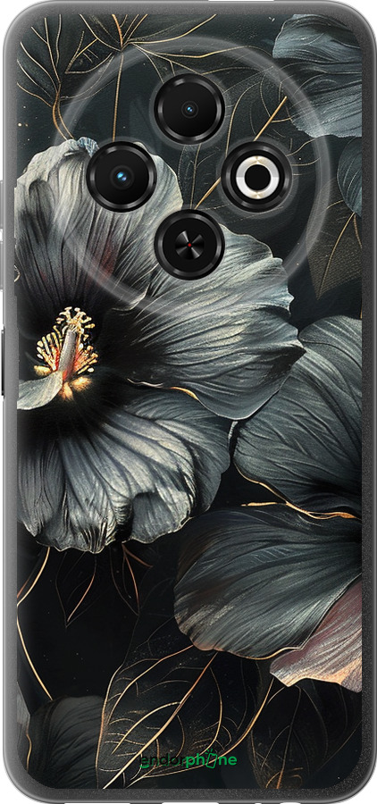 Силиконовый чехол Черные цветы для Tecno Spark 30C - 6031u-3821 изображение 