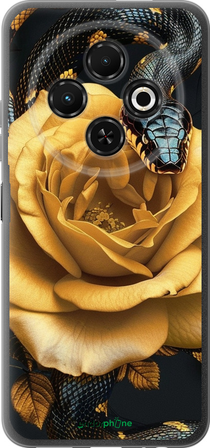 Силиконовый чехол Black snake and golden rose для Tecno Spark 30C - 6068u-3821 изображение 