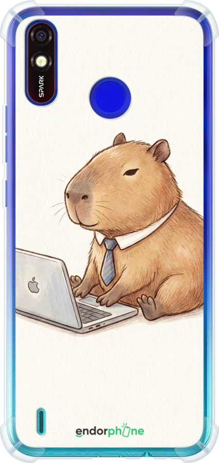 Силіконовий протиударний с посиленими кутами чехол Funny Capybara CEO Working для Tecno Spark 4 Lite - 6777sp-2425 изображение 