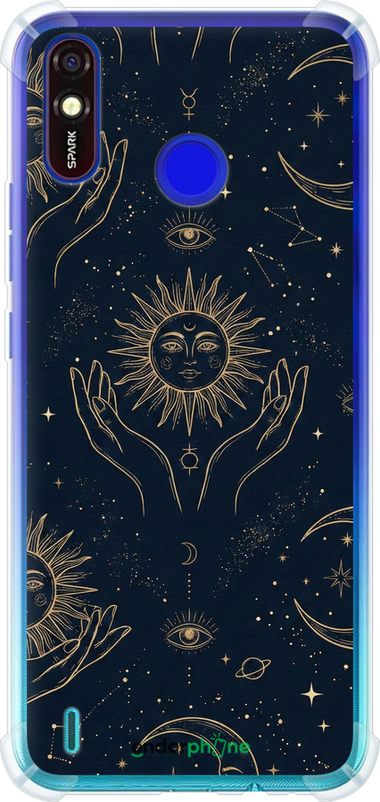 Силіконовий протиударний с посиленими кутами чехол Celestial Harmony: Sun & Moon Gold Mystic Pattern для Tecno Spark 4 Lite - 6778sp-2425 изображение 