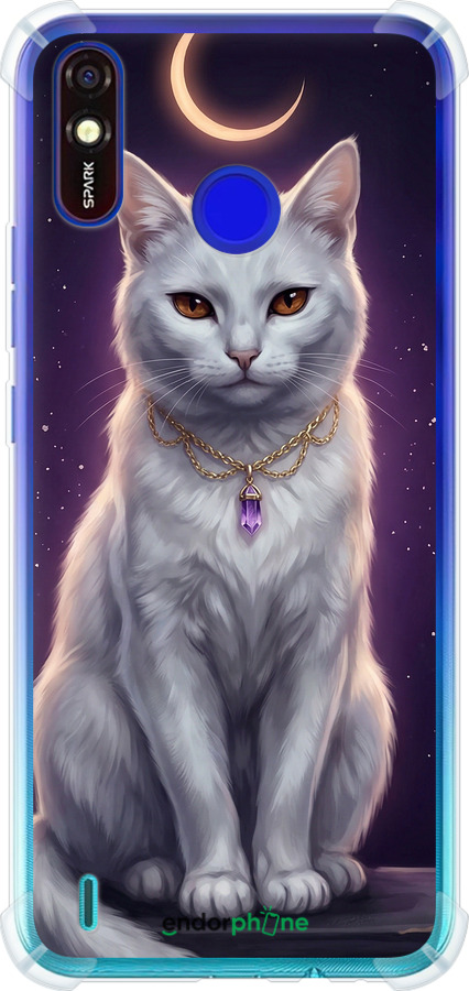Силикон с усиленными углами чехол Mystic White Cat Gothic Dark Purple Gold для Tecno Spark 4 Lite - 6805sp-2425 изображение 