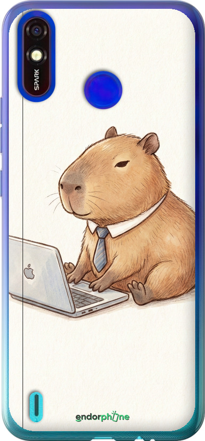 Силиконовый чехол Funny Capybara CEO Working для Tecno Spark 4 Lite - 6777u-2425 изображение 