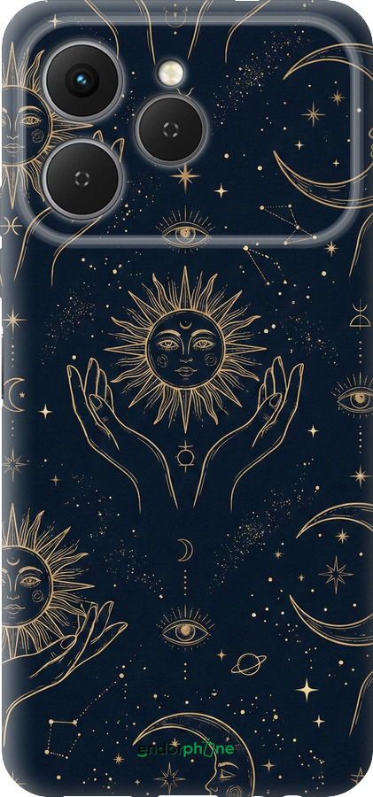 Силиконовый чехол Celestial Harmony: Sun & Moon Gold Mystic Pattern для Tecno Spark 40 4G - 6778u-4116 изображение 
