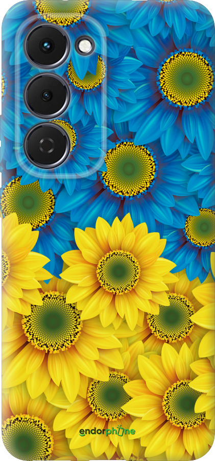 Силиконовый чехол Жёлто-голубые цветы для Tecno Spark 40 Pro+ 4G - 1048u-4118 изображение 