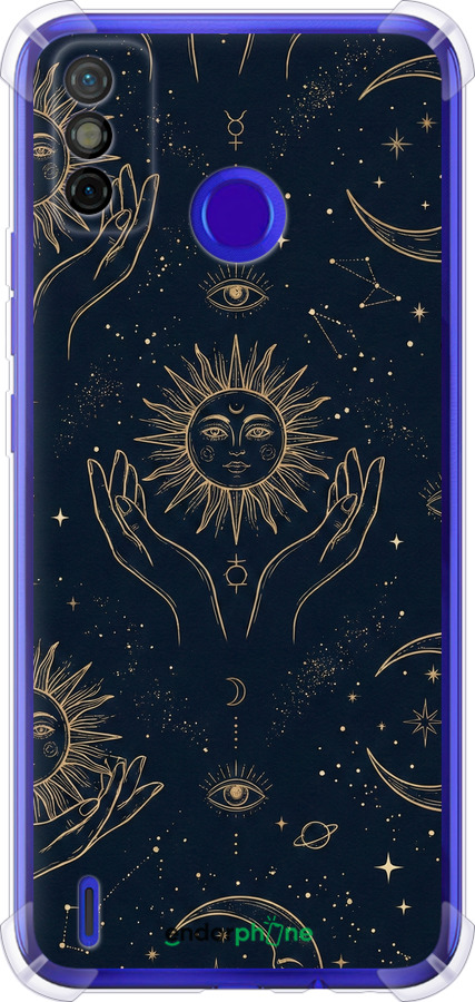 Силикон с усиленными углами чехол Celestial Harmony: Sun & Moon Gold Mystic Pattern для Tecno Spark 6 Go KE5 - 6778sp-2452 изображение 