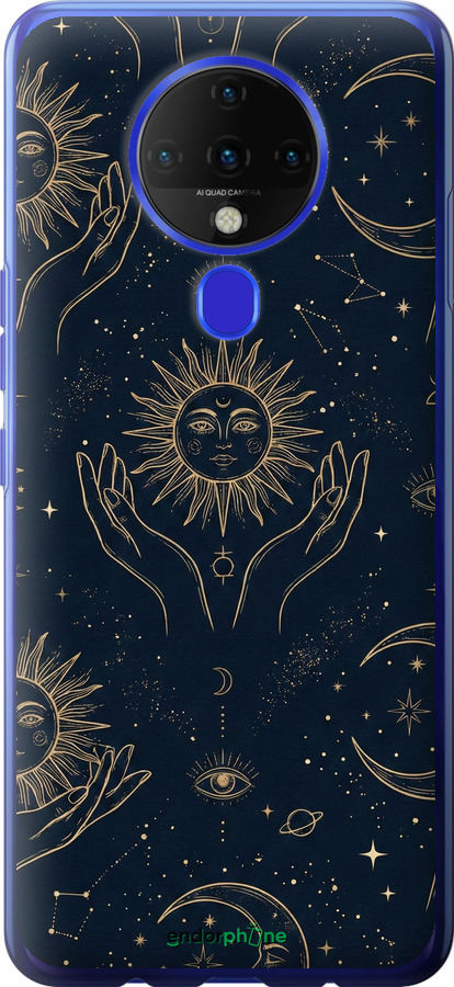 Силиконовый чехол Celestial Harmony: Sun & Moon Gold Mystic Pattern для Tecno Spark 6 KE7 - 6778u-2418 изображение 