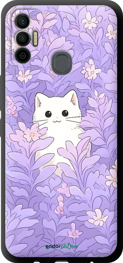 TPU чехол Котик в цветах для Tecno Spark 7 KF6n - 6390b-2421 изображение 