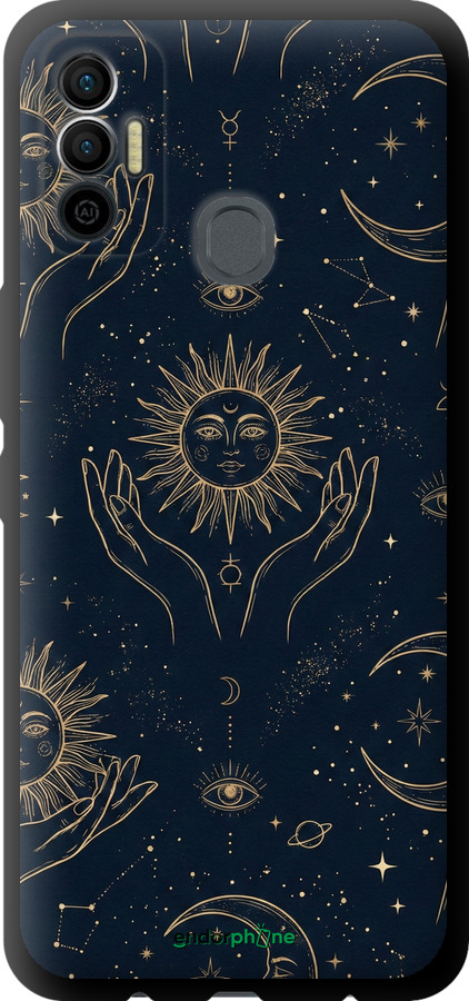TPU чехол Celestial Harmony: Sun & Moon Gold Mystic Pattern для Tecno Spark 7 KF6n - 6778b-2421 изображение 