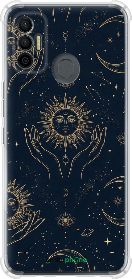 Силикон с усиленными углами чехол Celestial Harmony: Sun & Moon Gold Mystic Pattern для Tecno Spark 7 KF6n - 6778sp-2421 изображение 