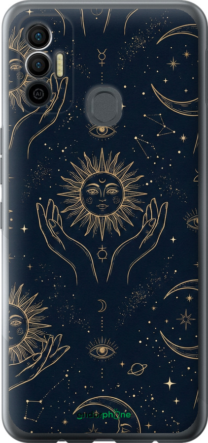 Силиконовый чехол Celestial Harmony: Sun & Moon Gold Mystic Pattern для Tecno Spark 7 KF6n - 6778u-2421 изображение 