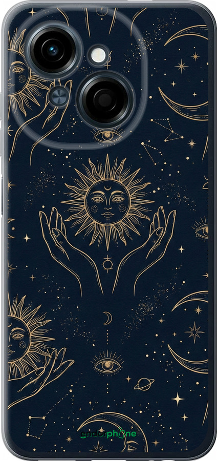 Силиконовый чехол Celestial Harmony: Sun & Moon Gold Mystic Pattern для Tecno Spark Go 1 / Pop 9 - 6778u-3869 изображение 
