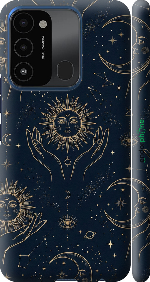 3D пластиковый матовый чехол Celestial Harmony: Sun & Moon Gold Mystic Pattern для Tecno Spark 8C KG5k - 6778m-2680 изображение 
