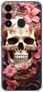 Силіконовий протиударний с посиленими кутами чехол Череп у рожевих квітах для Tecno Spark 8C KG5k - 5965sp-2680 изображение 